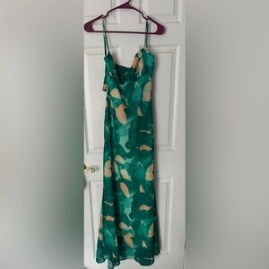 Green silky open back Billy j dress
